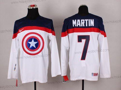 Nike Muž 2015 Tým USA #7 Paul Martin Captain Amerika Bílý Dres