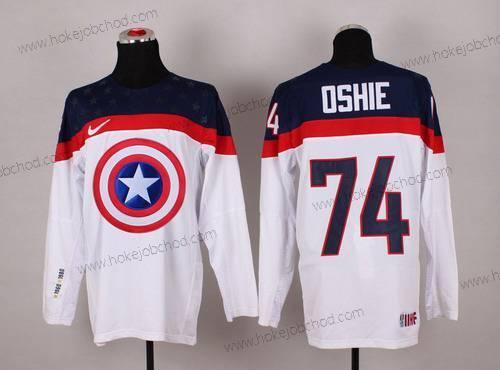 Nike Muž 2015 Tým USA #74 T. J. Oshie Captain Amerika Bílý Dres