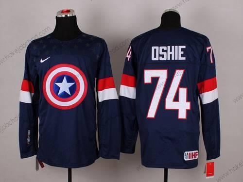 Nike Muž 2015 Tým USA #74 T. J. Oshie Captain Amerika Námořnictvo Modrý Dres