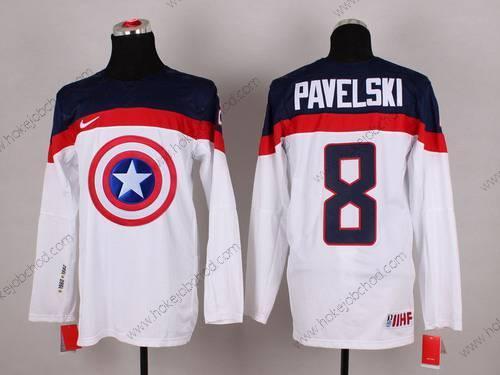 Nike Muž 2015 Tým USA #8 Joe Pavelski Captain Amerika Bílý Dres