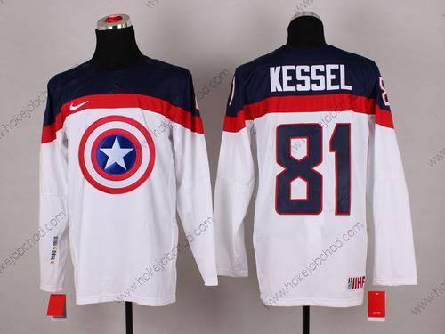 Nike Muž 2015 Tým USA #81 Phil Kessel Captain Amerika Bílý Dres