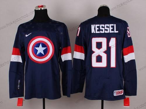 Nike Muž 2015 Tým USA #81 Phil Kessel Captain Amerika Námořnictvo Modrý Dres