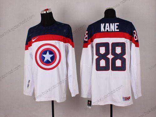 Nike Muž 2015 Tým USA #88 Patrick Kane Captain Amerika Bílý Dres