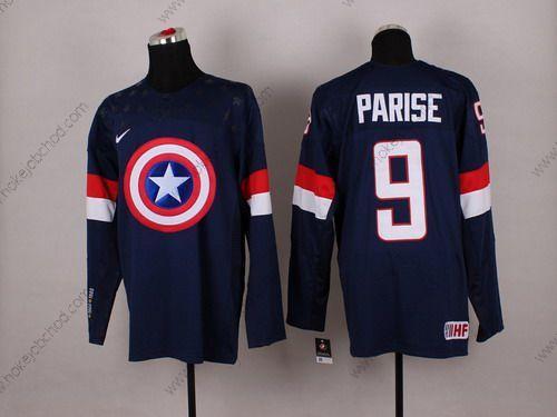 Nike Muž 2015 Tým USA #9 Zach Parise Captain Amerika Námořnictvo Modrý Dres