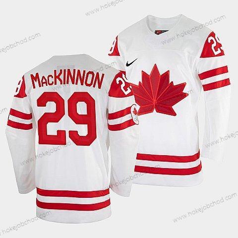 Nike Muž Nathan Mackinnon Kanada Hokejový Bílý 2022 Beijing Zimní Olympic #29 Domácí Dres