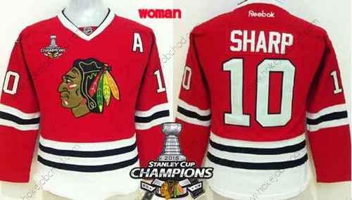 Žena Chicago Blackhawks #10 Patrick Sharp Červené Dres W/2015 Stanley Cup Champion Patch