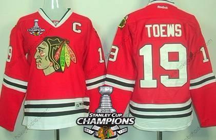 Žena Chicago Blackhawks #19 Jonathan Toews Červené Dres W/2015 Stanley Cup Champion Patch