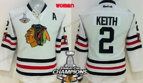 Žena Chicago Blackhawks #2 Duncan Keith 2015 Zimní Klasický Bílý Dres W/2015 Stanley Cup Champion Patch