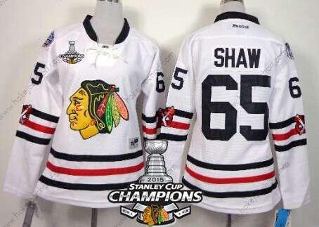 Žena Chicago Blackhawks #65 Andrew Shaw 2015 Zimní Klasický Bílý Dres W/2015 Stanley Cup Champion Patch