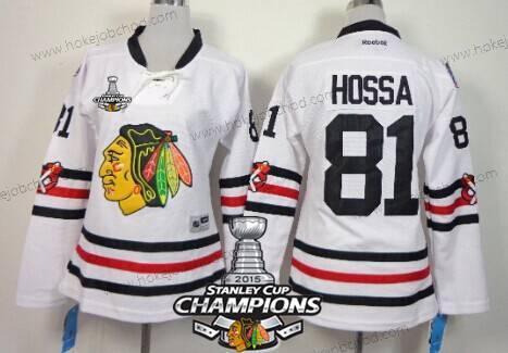 Žena Chicago Blackhawks #81 Marian Hossa 2015 Zimní Klasický Bílý Dres W/2015 Stanley Cup Champion Patch