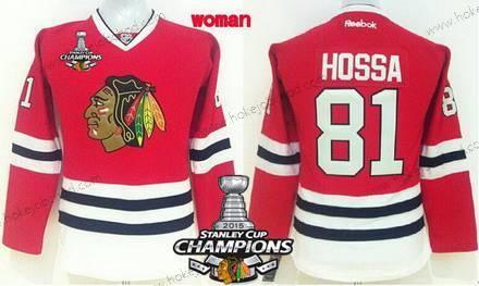 Žena Chicago Blackhawks #81 Marian Hossa Červené Dres W/2015 Stanley Cup Champion Patch