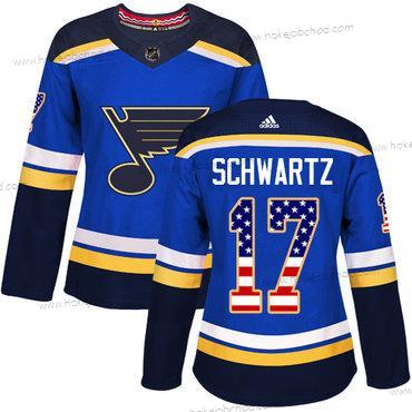 Žena Didas St. Louis Blues #17 Jaden Schwartz Modrý Domácí Autentické USA Flag Sešitý NHL Dres