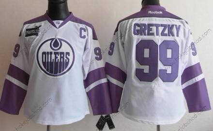 Žena Edmonton Oilers #99 Wayne Gretzky Bílý Bojuje proti rakovině Dres