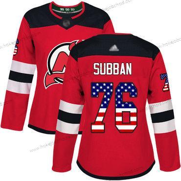 Žena New Dres Devils #76 P. K. Subban Červené Domácí Autentické USA Flag Sešitý Hokejový Dres