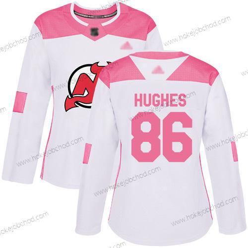 Žena New Dres Devils #86 Jack Hughes Bílý Růžový Autentické Sešitý Hokejový Dres