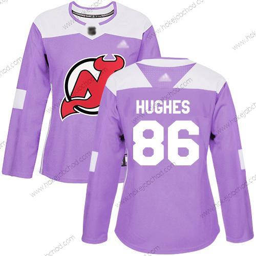 Žena New Dres Devils #86 Jack Hughes Nachový Autentické Bojuje proti rakovině Sešitý Hokejový Dres