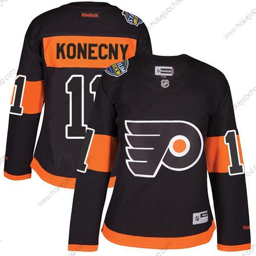 Žena Philadelphia Flyers #11 Travis Konecny Černá 2017 Stadium Series Sešitý NHL Dres