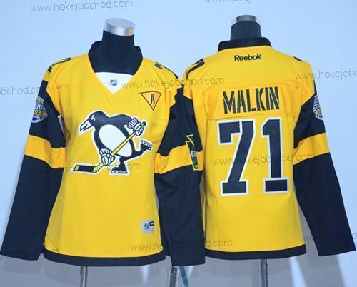 Žena Pittsburgh Penguins #71 Evgeni Malkin Zlato 2017 Stadium Series Sešitý NHL Dres